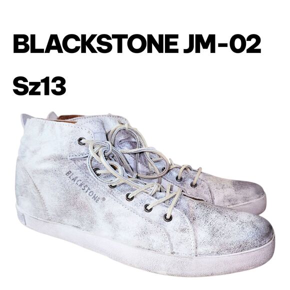 BLACKSTONE JM 02 Sz 13 Off White High Top Distressed Look Logo Sneakers Shoes - Picture 1 of 14